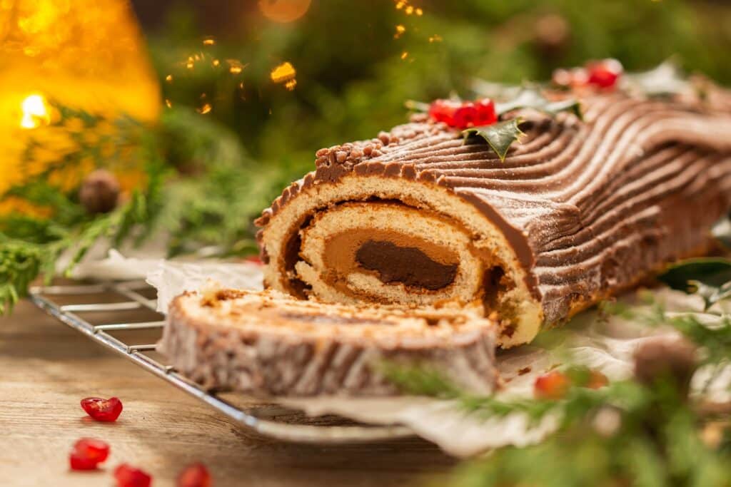 Buche de Noël - Tiramisu - dessert avec des biscuits à la cuillère