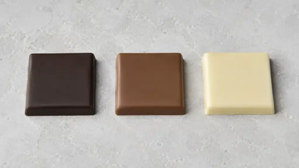 composition du chocolat blanc : beurre de cacao, sucre et lait en poudre