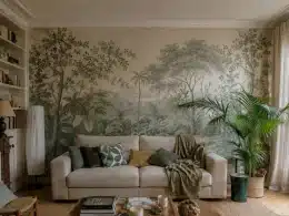 Salon avec un papier peint panoramique