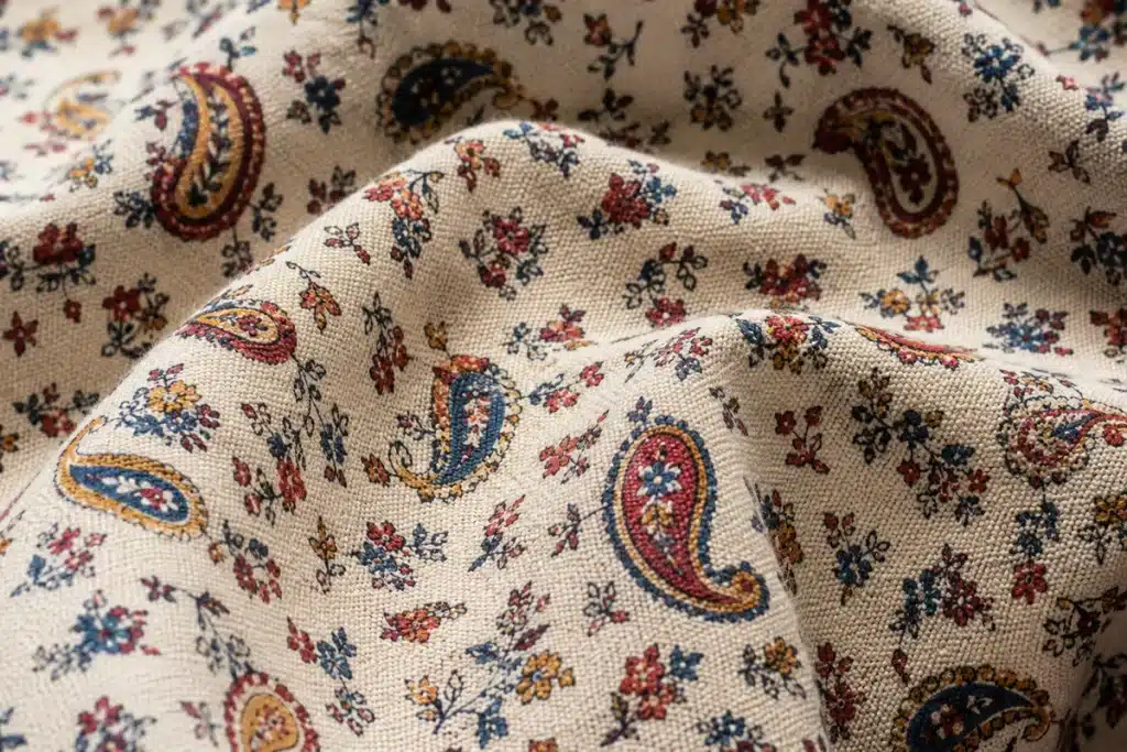 tissu provençal aux motifs d'indienne imprimés sur une cotonnade colorée